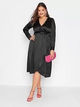 Image of Yours Satin Wrap Dress Black, Size 22-24, Women