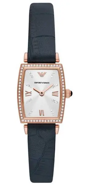 Image of Emporio Armani AR11469 Womens Silver Dial Black Leather Watch