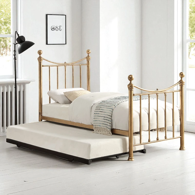 Image of OAT Home Hampstead Traditional Antique Brass Effect Single Metal Bed Frame & Guest Trundle in Bronze Bronze Unisex Single