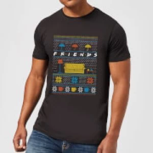 Image of Friends Sofa Knit Mens Christmas T-Shirt - Black - M