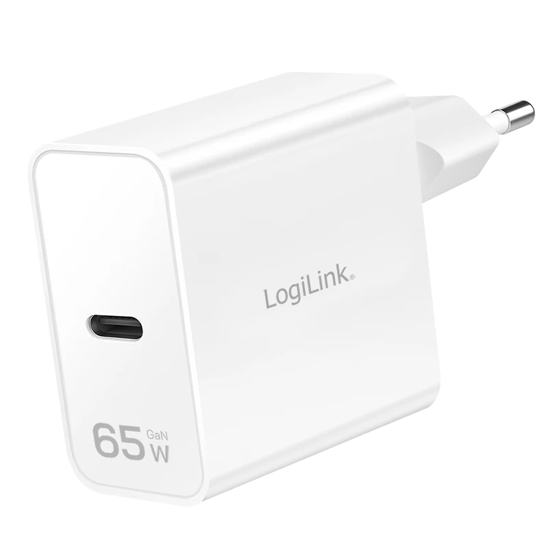 Image of LogiLink USB Wall Charger. 1Port. GaN. 1USB-CF. 65W. white