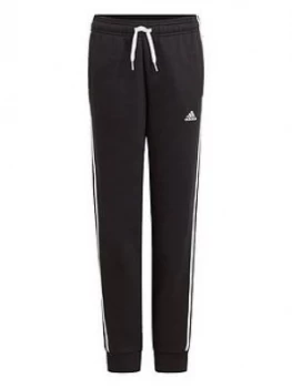 Image of Adidas Boys Junior 3-Stripes Fleece Cuffed Pant - Black/White