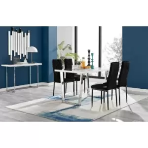 Image of Furniturebox UK - Furniturebox Kylo White High Gloss Dining Table & 4 Black Velvet Milan Dining Chairs With Black Legs