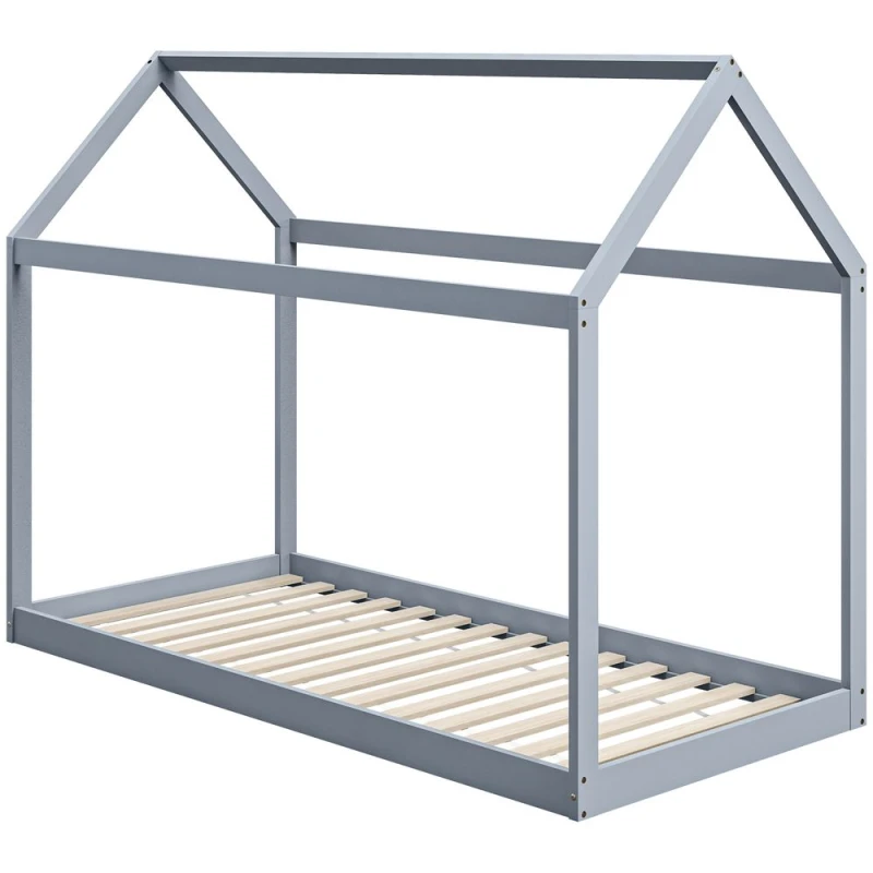 Image of HOMCOM Wooden Single Bed Frame with Tree House Style - White - Grey TJ Hughes 5056725597153