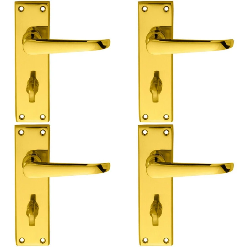 Image of Loops 4x PAIR Straight Victorian Lever on Bathroom Backplate 150 x 42mm Brass Metallics