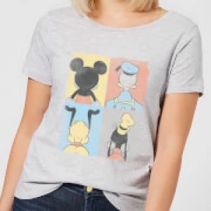 Image of Disney Mickey Mouse Donald Duck Mickey Mouse Pluto Goofy Tiles Womens T-Shirt - Grey - S