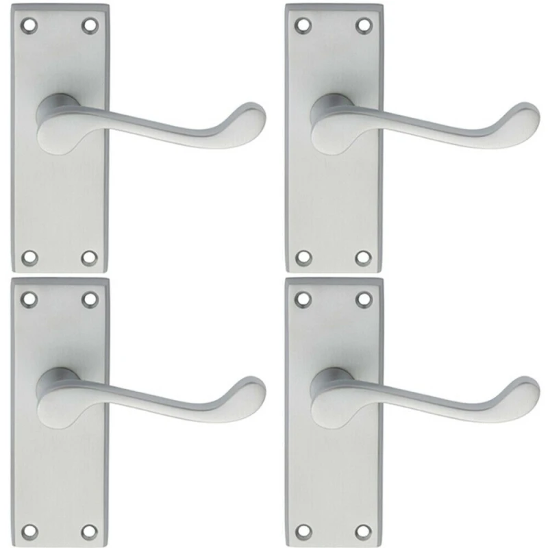 Image of Loops 4x PAIR Victorian Scroll Lever on Short Latch Backplate 118 x 43mm Satin Chrome Multi