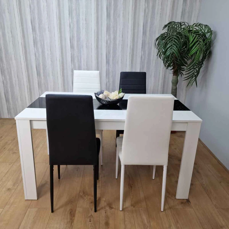 Image of KOSY KOALA Kosy Koala - Dining Table and 4 Chairs White Black Wood 4 Plastic Leather Grey Chairs Dining Room Modern w/b 117 + 4 grey tulip