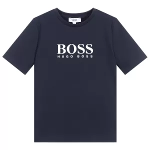 Image of Hugo Boss Short Sleeve Logo T-Shirt Navy Size 8 Years Boys