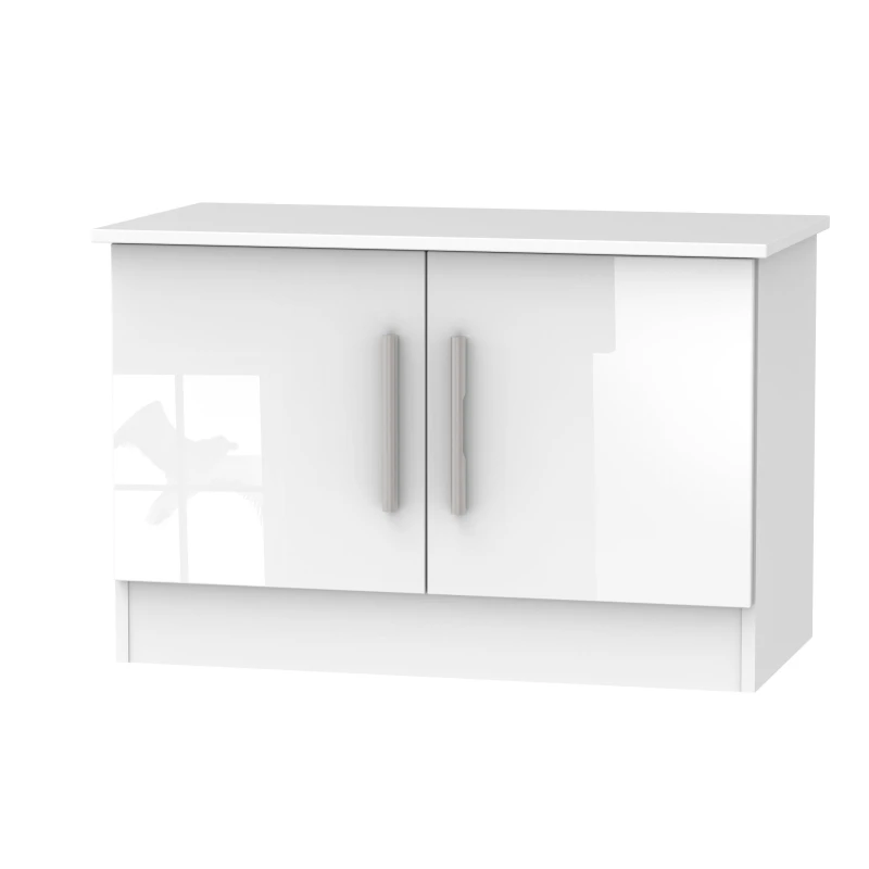 Image of Trent Compact 2 Door TV & Media Unit In White Gloss & Bardolino Oak (Ready Assembled)