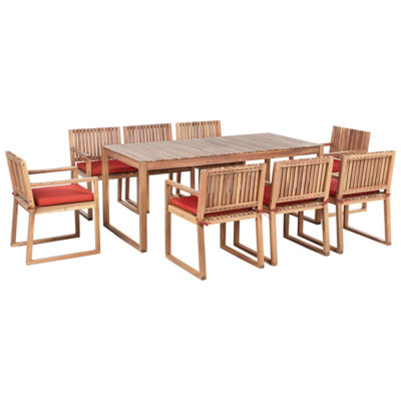 Image of Beliani Garden Dining Set 8 Seater Sassari Premium With Cushions Certified Acacia Wood Red