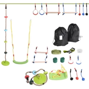 Image of Outsunny Ninja Warrior Obstacle Course for Kids 46FT Slackline Kit with Rings Monkey Bars Fist Swing Climbing Rope Carry Bag Tree Protectors Training