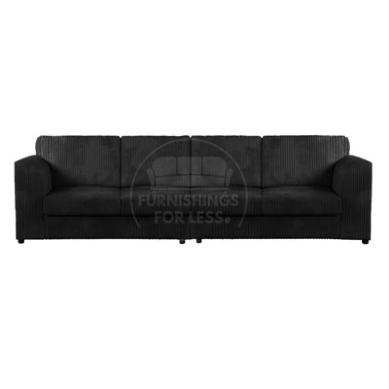 Image of Furnishings For Less UK Luxor Long Fabric Jumbo Cord 4 Seater Sofa - Full Back Black