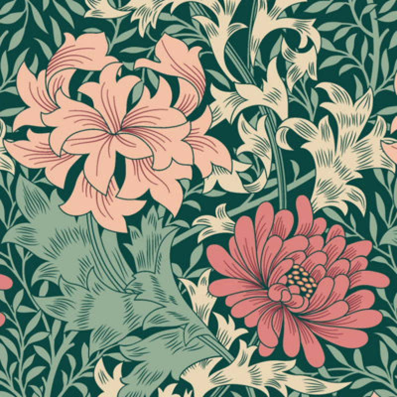 Image of Hoopla Walls Chrysanthemum Green & Pink Smooth Matt Wallpaper
