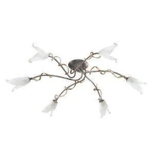 Image of 6 Light Semi Flush Multi Arm Ceiling Light Silver, Black, Gold, G9