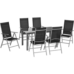 Image of Outsunny - 7 Piece Garden Dining Set, Outdoor Table and 6 Chair, Aluminium Frame - Black