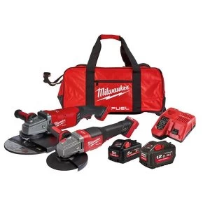 Image of Milwaukee Power Tools M18 FPP2B2 FUEL Grinder Twin Pack 18V 1 x 8.0Ah & 1 x 12.0Ah Li-ion