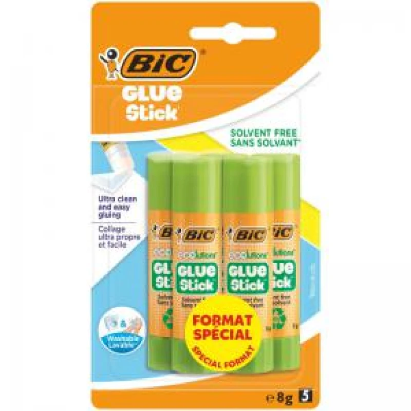 Image of Bic Ecolutions Glue Stick Washable and Solvent Free 8g (Pack 5) - 9049263