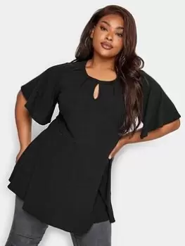 Image of Yours Keyhole Peplum Rib Top. Black, Size 34-36, Women