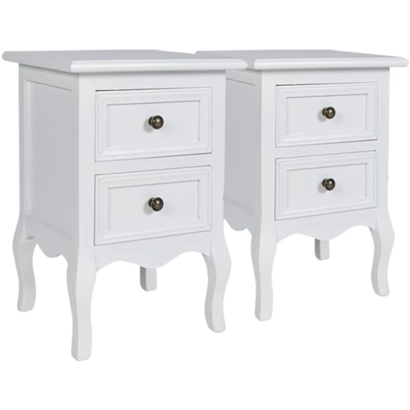Image of vidaXL 2x Nightstands with 2 Drawers MDF White Bedroom Bedside Table Cabinet