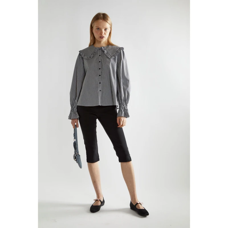 Image of Glamorous Black-White Gingham Statement-Collar Blouse Black female 8 (XS)