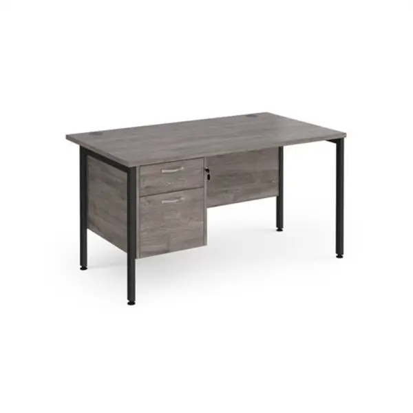 Image of Maestro 25 straight desk 1400mm x 800mm with 2 drawer pedestal - Black H-frame leg, grey oak top