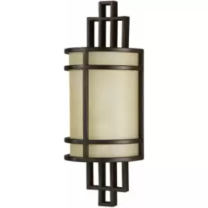 Image of Wall Light Horizontal Metal Band Amber Ribbed Glass Shade Bronze LED E27 60W