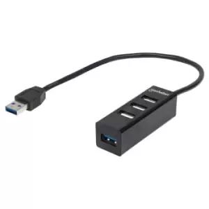 Image of Manhattan USB-A 4-Port Hub 4x USB-A Ports (1x 5 Gbps USB 3.2 Gen1 aka USB 3.0 3 x 480 Mbps USB 2.0) Bus Powered Black Three Year Warranty Blister