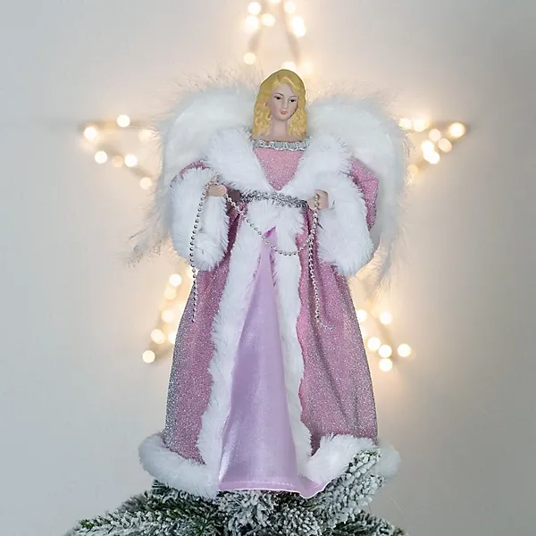 Image of Christmas Workshop 12" Pink & White Dress Tree Top Angel 71109