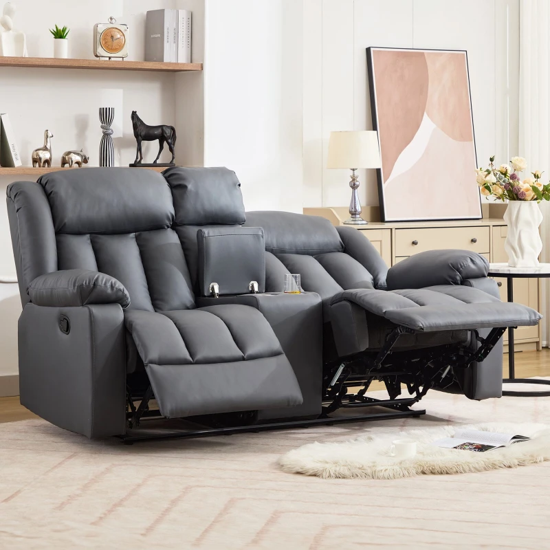 Image of Artemis Home Sheridan 2 Seat Manual Recliner Sofa with Central Console in Grey Size: 2 Seater Grey Unisex 2 Seater