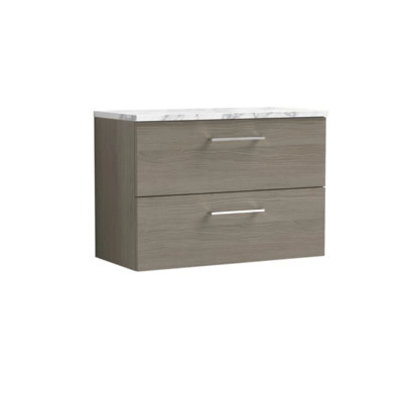 Image of NUIE Nuie - Arno Wall Hung 2-Drawer Vanity Unit with Carrera Marble Worktop 800mm Wide - Solace oak ARN2526LCM