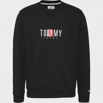 Image of Tommy Jeans Mens Timeless Logo 2 Crewneck Sweatshirt - Black - M