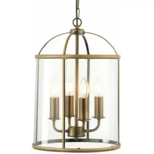 Image of 4 Light Hanging Ceiling Pendant Brass & Glass Lantern Shade Lamp Bulb Holder