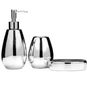 Image of Maison by Premier 3 Piece Magpie Dolomite Bamboo Bathroom Set - Silver