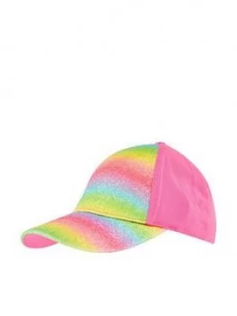 Image of Accessorize Girls Rainbow Glitter Baseball Cap - Pink