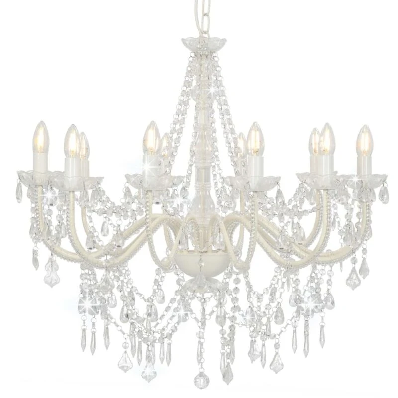 Image of VIDAXL Chandelier with Beads White 12 x E14 Bulbs Vidaxl 8719883573311