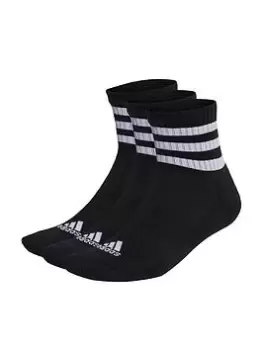 Image of adidas 3 Pairs of Performance 3-Stripes Cushioned Mid-Cut Socks - Black/White, Size S, Men