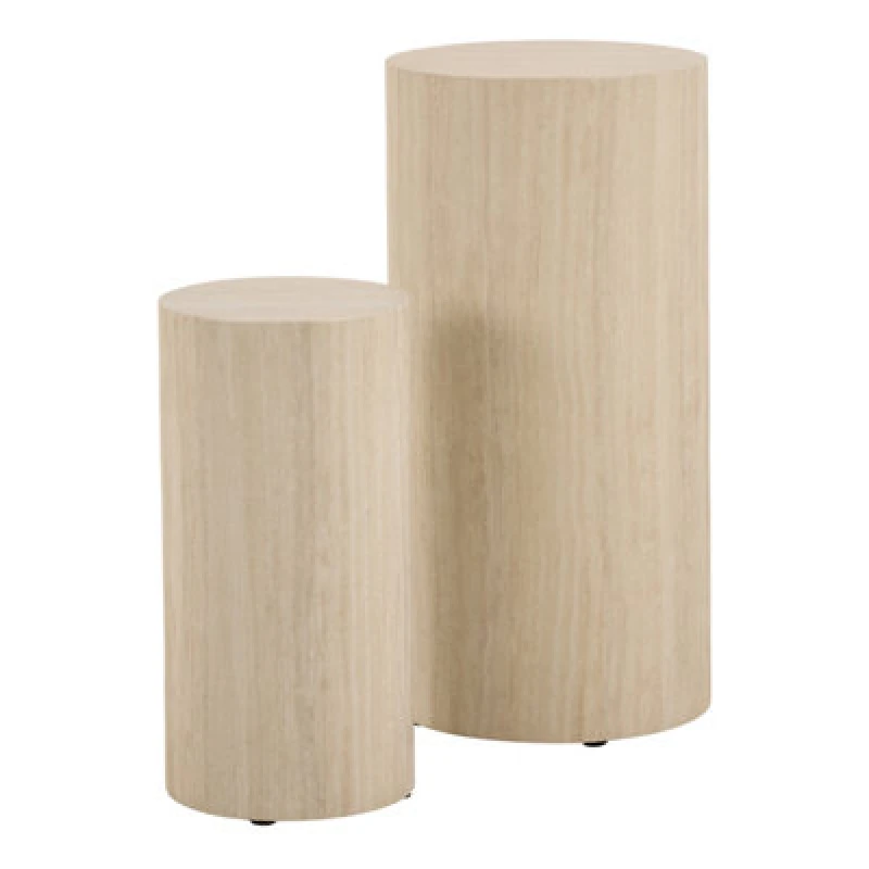 Image of Furniture To Go Dice Round Pedestal Set Of 2 In Travertine Rough Paper