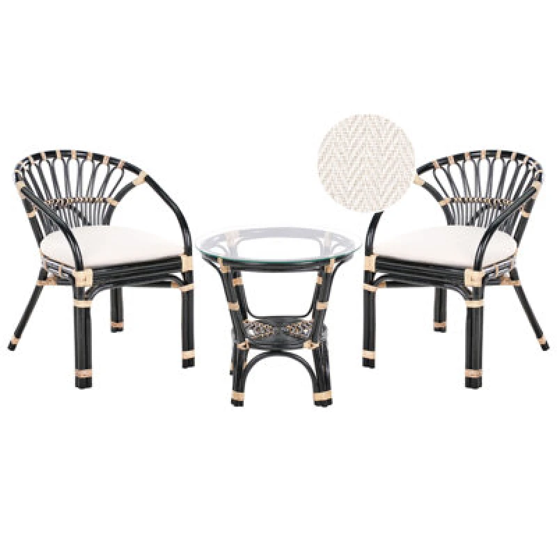 Image of Beliani Bistro Set With Cushions Pecorini Rattan Black