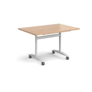 Image of Rectangular deluxe fliptop meeting table with white frame 1200mm x 800mm - beech