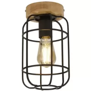 Image of Netlighting Vision Cage Ceiling Light, Matt Black & Wood