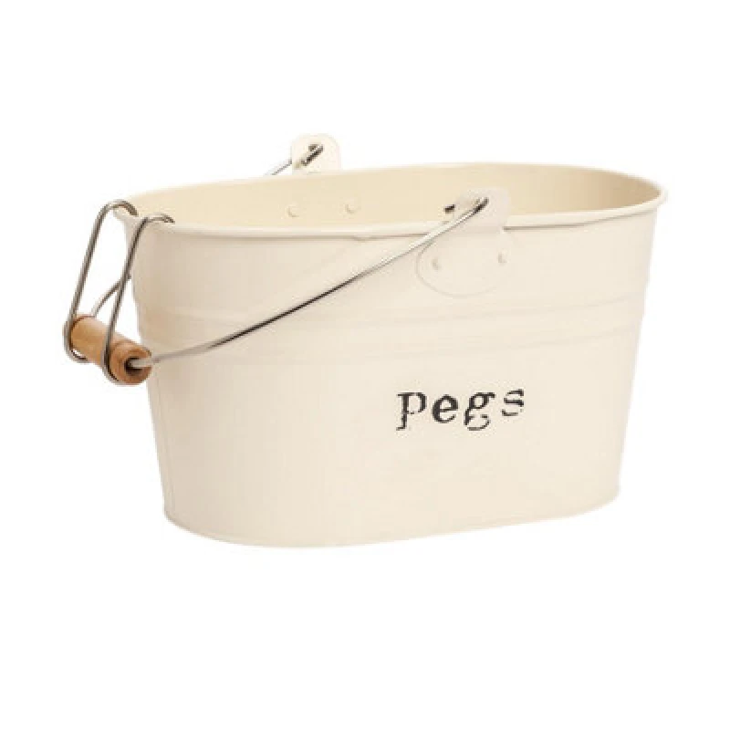 Image of Harbour Housewares Clothes Peg Bucket - Cream - Vintage Metal Home Kitchen Canister Tin Box Utility Laundry Storage