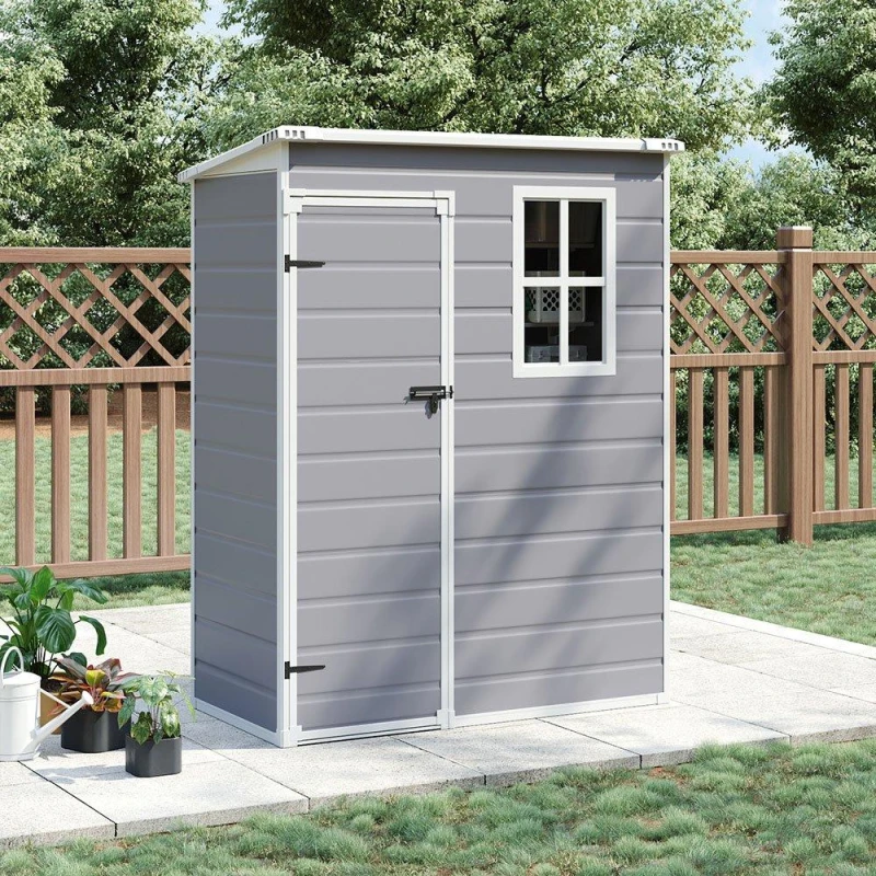 Image of Breeins Outdoor 5x3fts Garden Plastic Tool Shed Grey Grey L