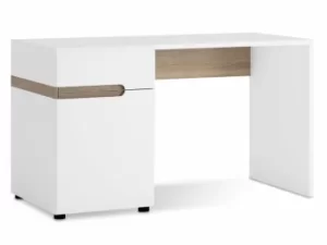 Image of Furniture To Go Chelsea White High Gloss and Truffle Oak Desk Flat Packed