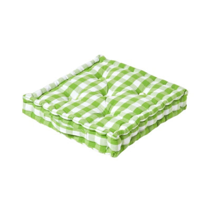 Image of Homescapes Block Check Cotton Gingham Floor Cushion Green