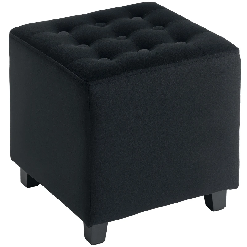 Image of HOMCOM Square Footstool Small Ottoman with Wood Legs for Bedroom Dark Grey
