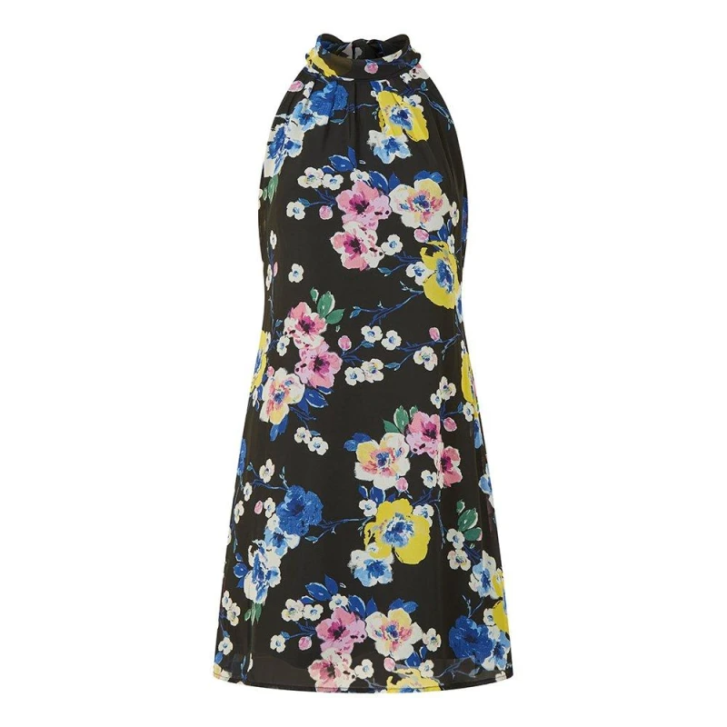 Image of Yumi Black Floral Halter Neck Mini Dress Black female