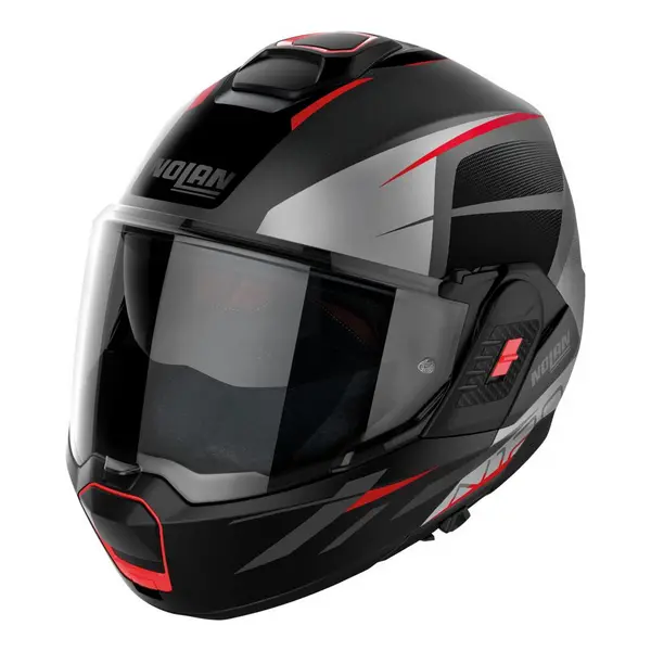 Image of Nolan N120-1 Nightlife N-COM 025 Flat Lava Grey Red Silver Black Modular Helmet Size M