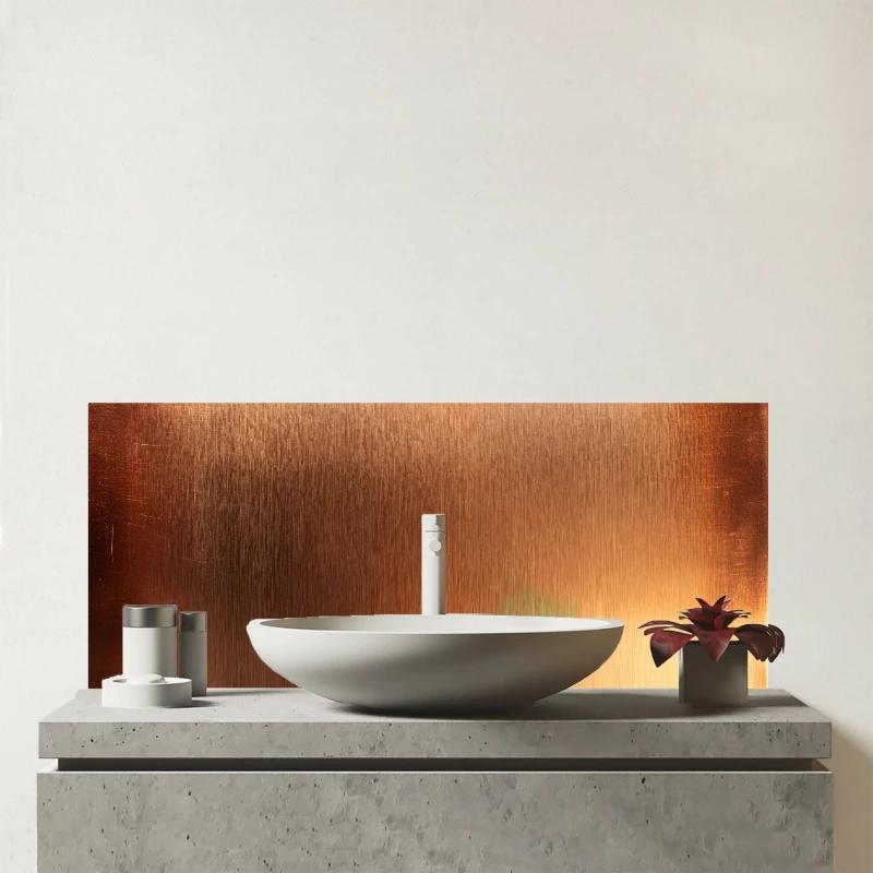 Image of Warren Reed - Designer Sheen Of Copper Glass Bathroom Splashback in Bronze Bronze Unisex
