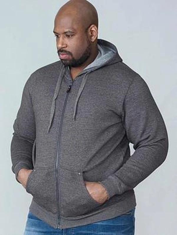 Image of D555 by Duke Duke Plain Zip Hoodie Colour: GREY MARL, Size: 4XL